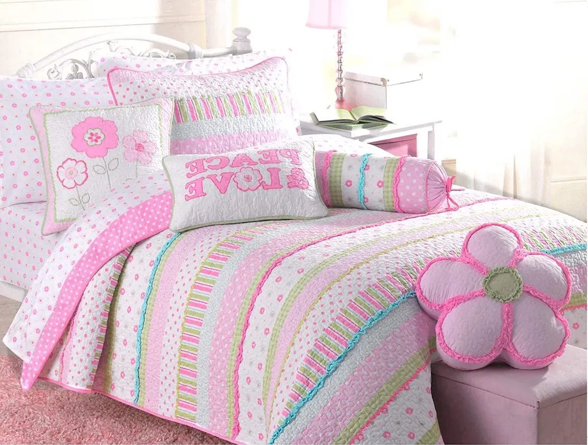 Cozy Line Home Fashions Pink Bedding Set Twin 2 Piece | Reversible Cotton Quilt for All Seasons - main product image