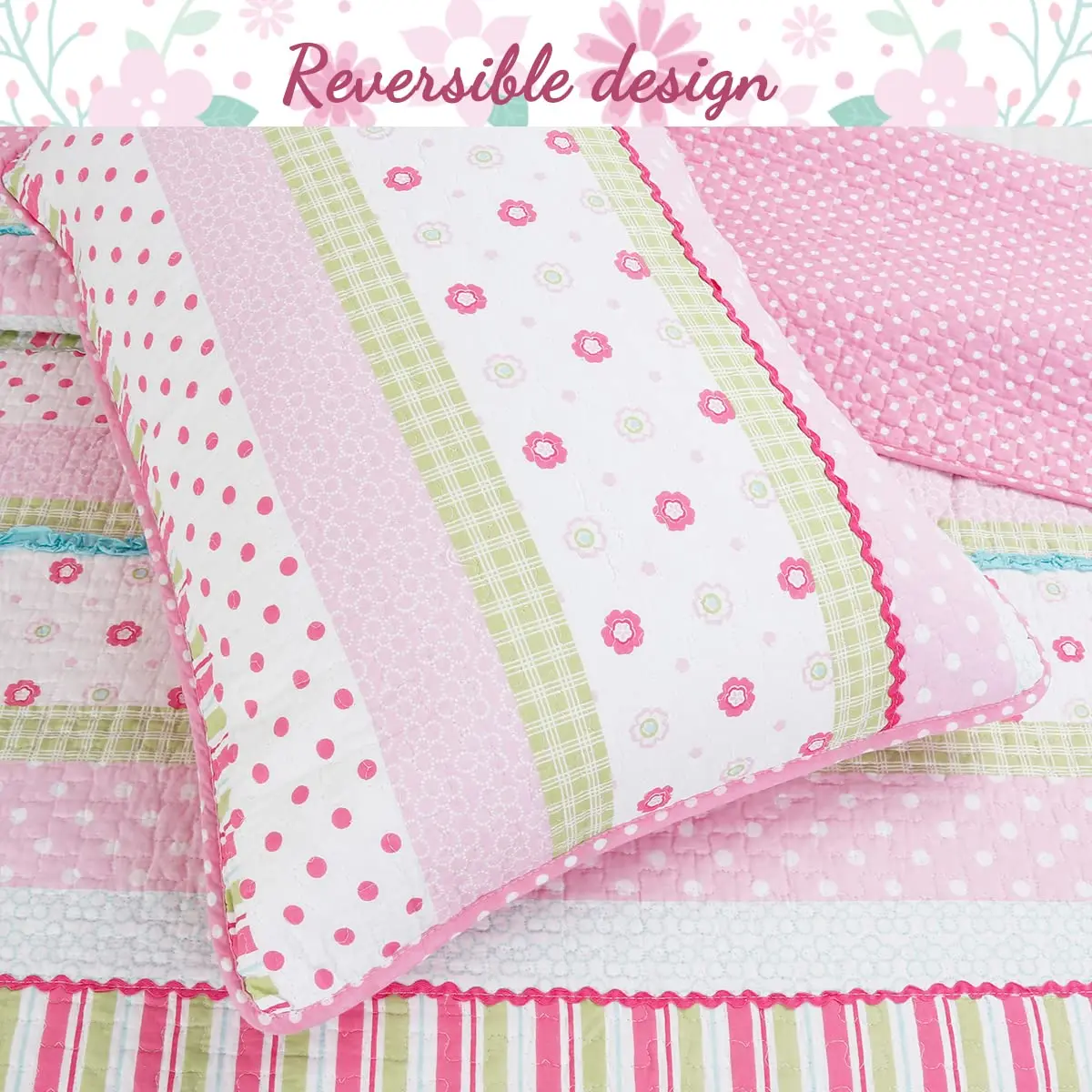 Cozy Line Home Fashions Pink Bedding Set Twin 2 Piece | Reversible Cotton Quilt for All Seasons - view 5