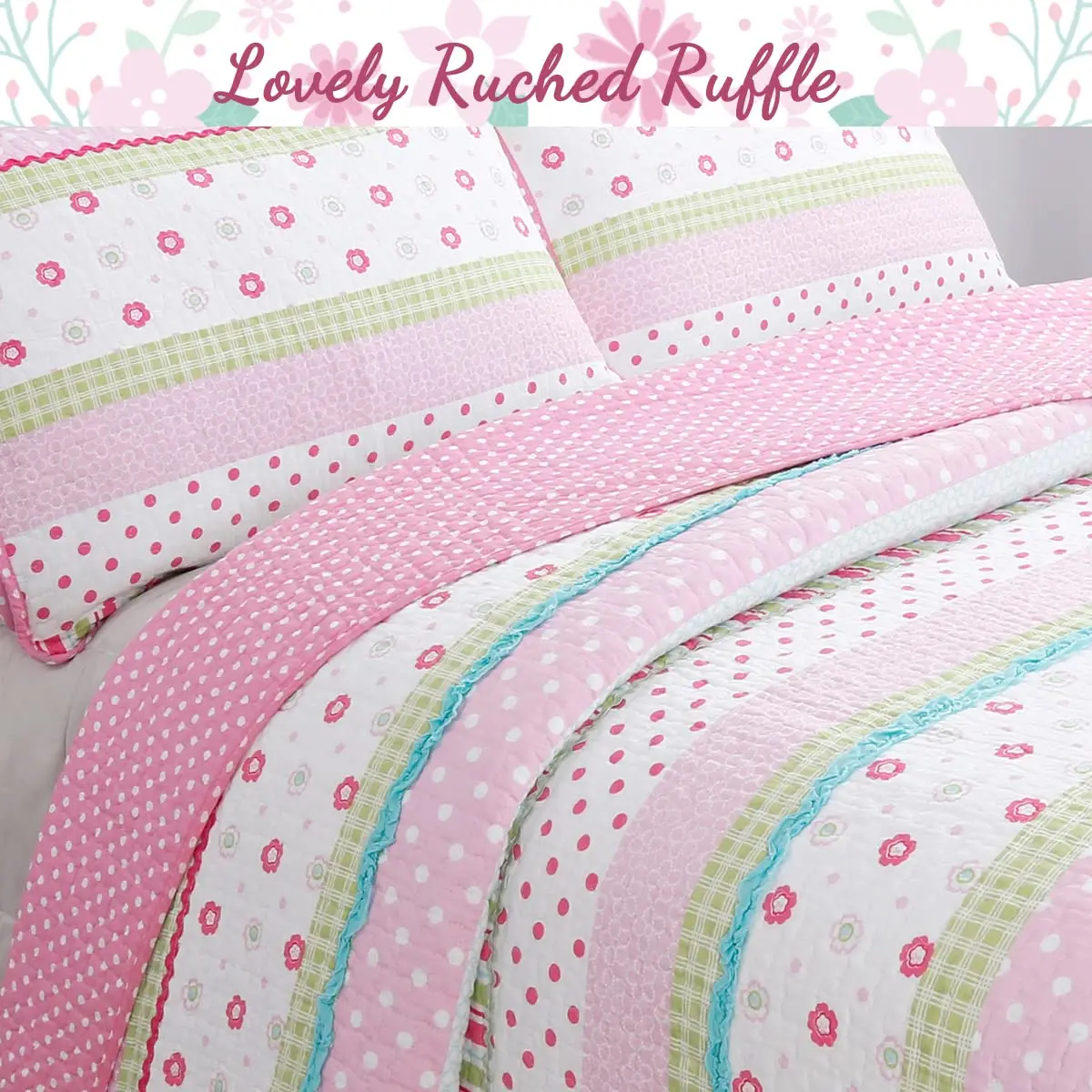 Cozy Line Home Fashions Pink Bedding Set Twin 2 Piece | Reversible Cotton Quilt for All Seasons - view 2