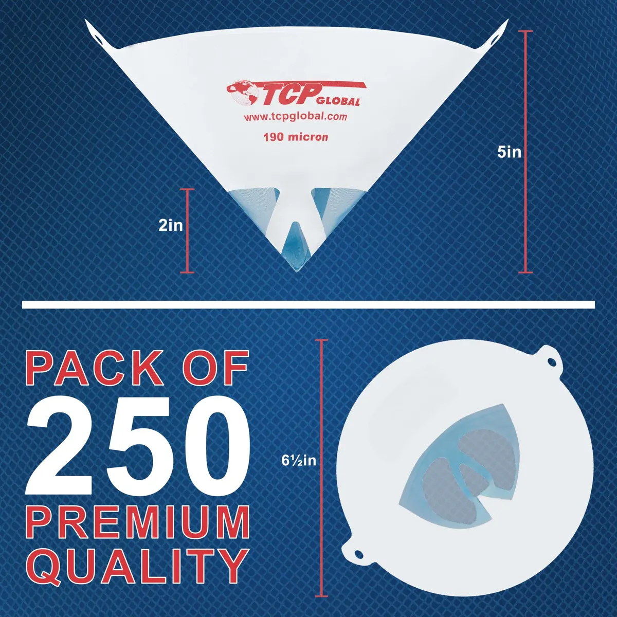 TCP Global 190 Micron Filter Tips Paint Strainer 250 Pack | Ultra-Fine Filtration for Flawless Finishes - view 2