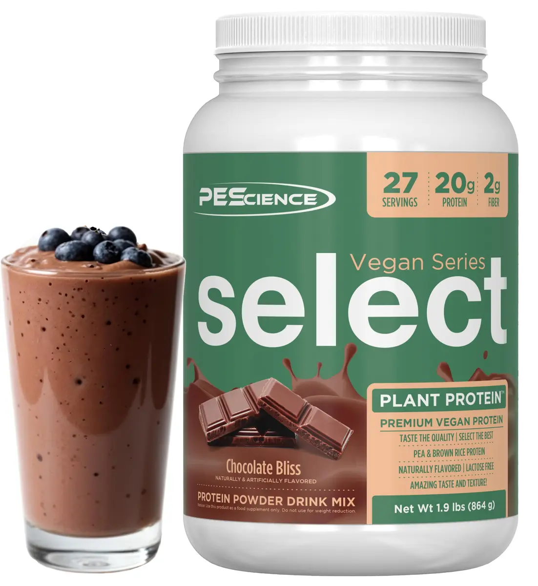 PEScience Select Vegan Protein Powder, Chocolate Bliss, 27 Servings | Plant-Based Muscle Support - main product image