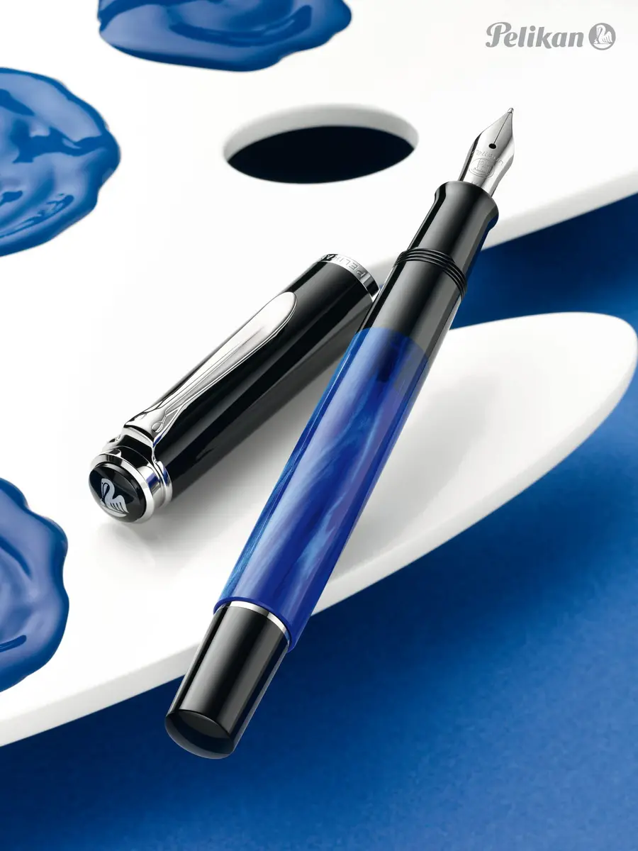 Pelikan Souverän M205 Blue Marble Fountain Pen Broad Nib 12.5cm (0.49in) | Classic German Writing Instrument - view 2