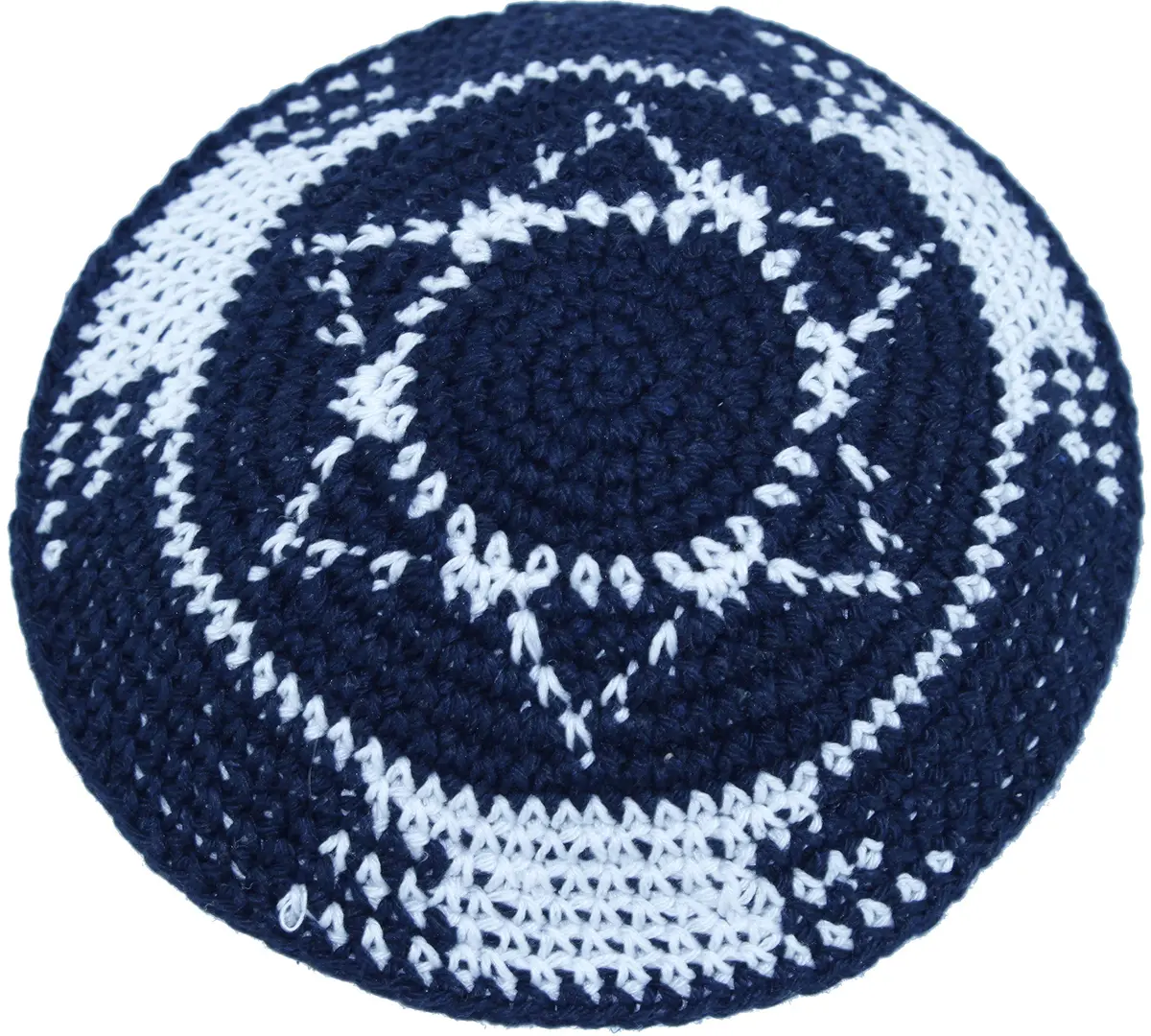 Holy Land Market Dark Blue/White with Star of David 17cm | Knitted Cotton Kippah for Jewish Men - main product image