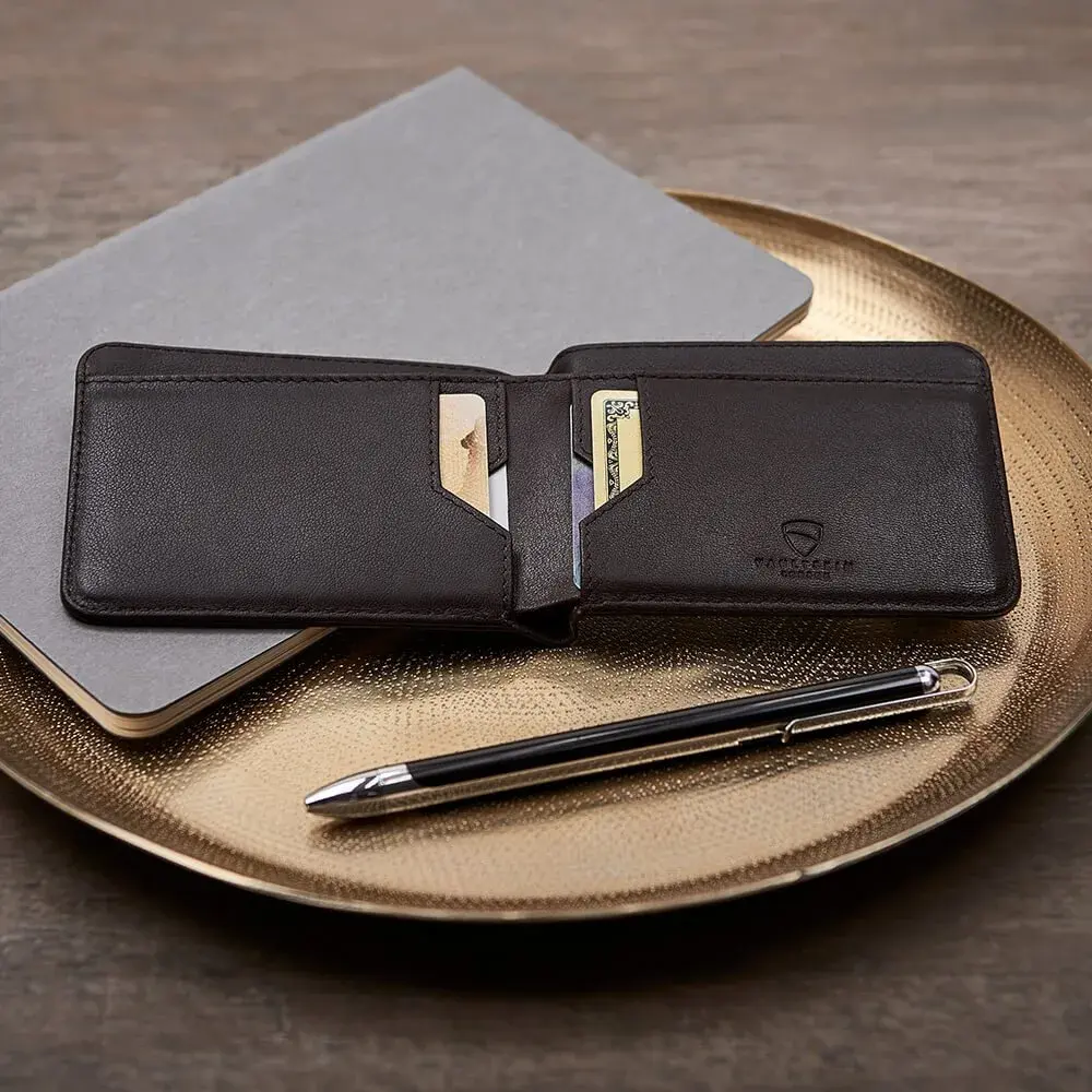 Vaultskin MANHATTAN Slim Leather Bifold Wallet for Men (Brown) | RFID Blocking, Italian Top-Grain Leather, Front Pocket Carry - view 3