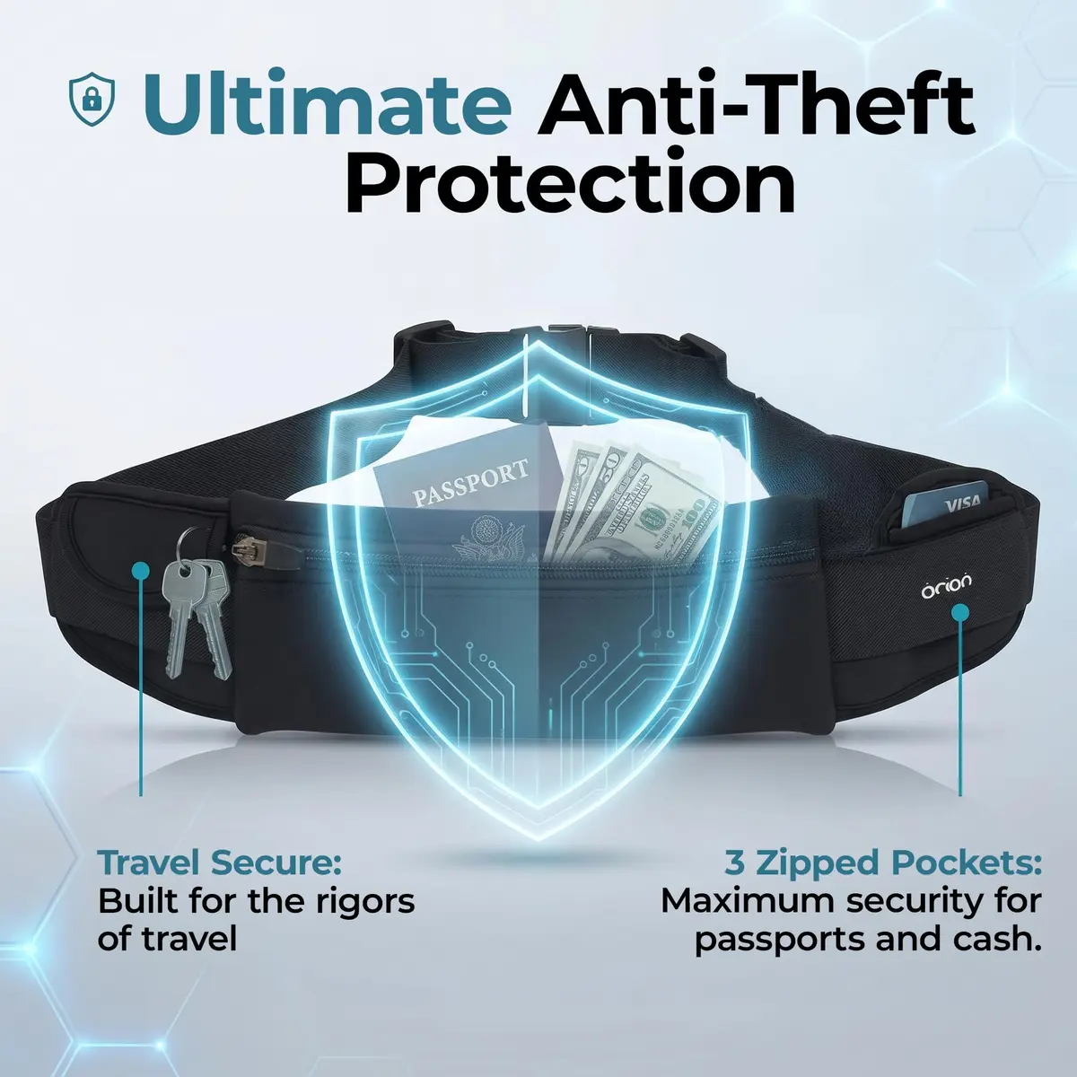 Mind and Body Experts The Belt of Orion Money Belt, Slim 9x4in | Anti-Theft Travel Waist Pack for Men & Women - view 2