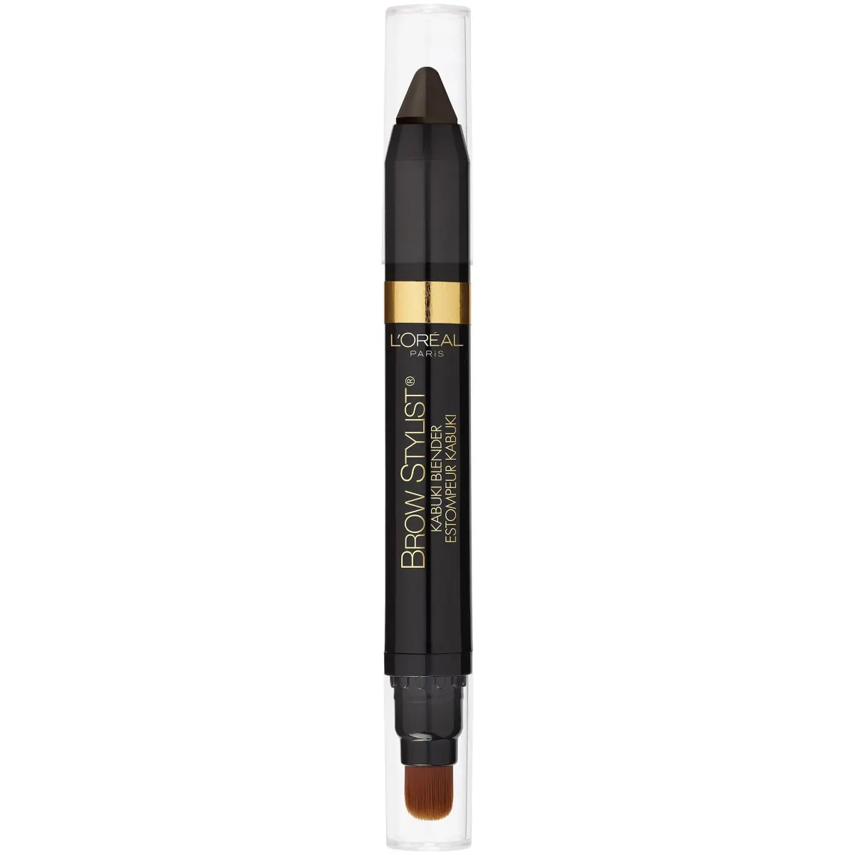 L'Oreal Paris Brow Stylist Kabuki Blender Brow Crayon, Dark Brunette, 0.05 oz (1.42 g) | Soft Creamy Crayon with Kabuki Brush - main product image