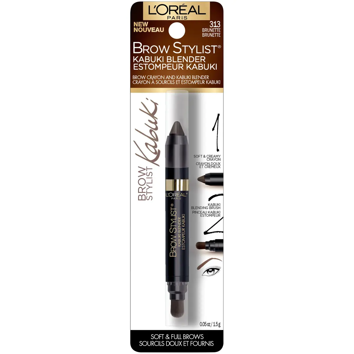 L'Oreal Paris Brow Stylist Kabuki Blender Brow Crayon Brunette 0.05 oz (1.4g) | Natural Soft Full Brow Makeup - view 2
