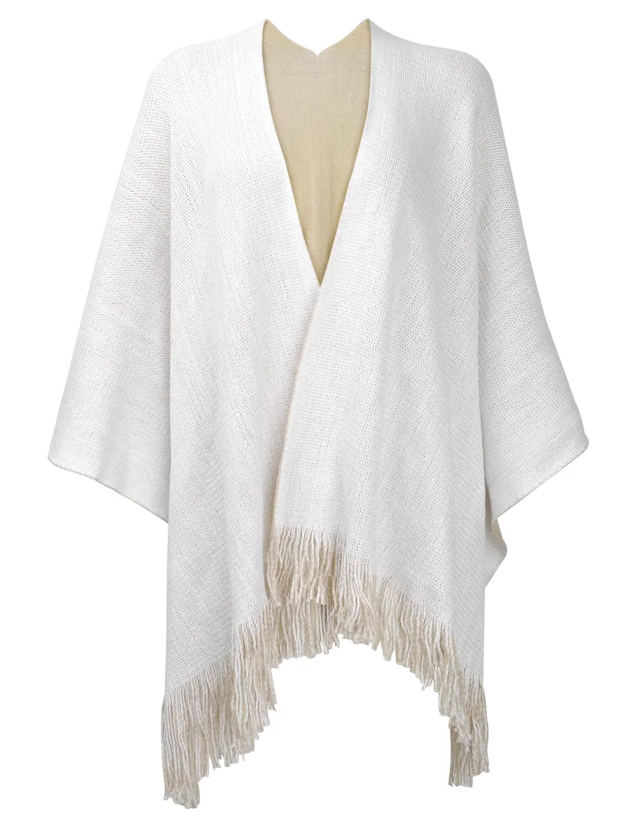 ZLYC Reversible Knit Cardigan Fringe Shawl Blanket Wrap, White | Casual, Warm, Reversible - view 5
