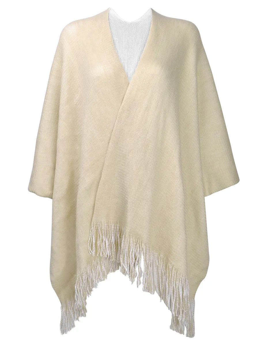 ZLYC Reversible Knit Cardigan Fringe Shawl Blanket Wrap, White | Casual, Warm, Reversible - view 6