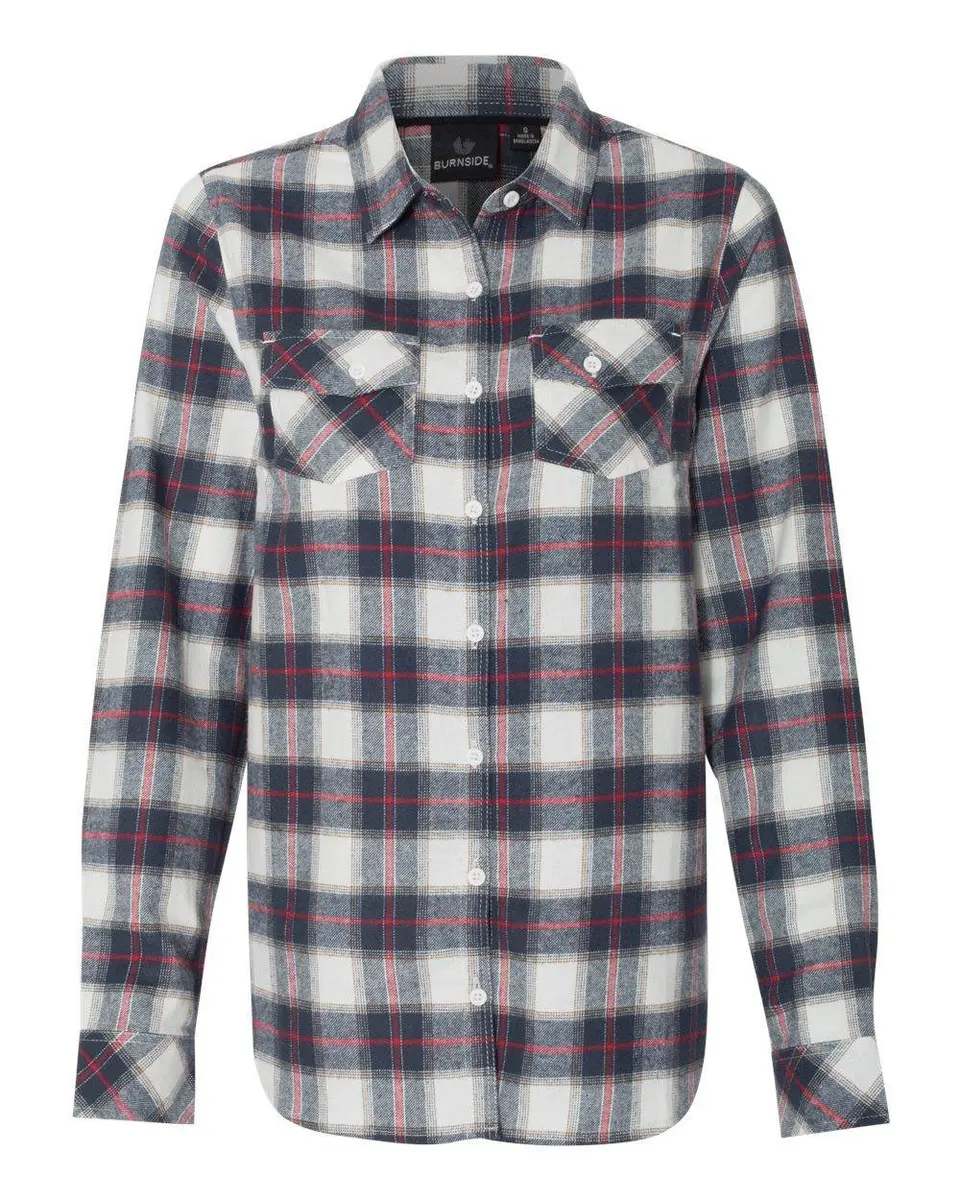 Burnside Plaid Boyfriend Flannel Shirt 2XL White/Red | Casual Women's Long Sleeve - main product image