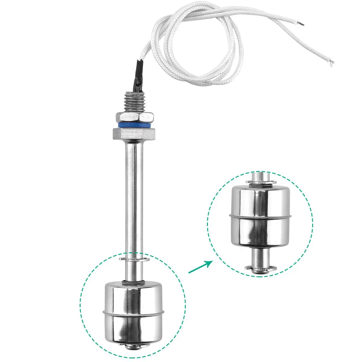 ELECALL 4" Float Switch Stainless Steel Tank Water Level Sensor 110V | Flange Mount, 0-4 inch Range - view 2