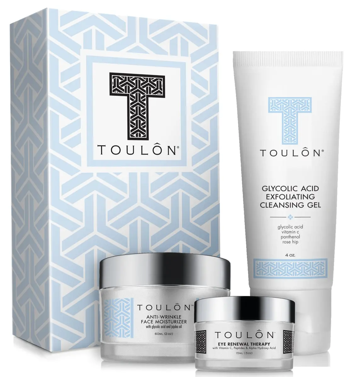 TOULON Glycolic Acid Skin Care Kit 3 Piece Set | Anti-Aging Face Cleanser & Moisturizer for All Skin Types - main product image