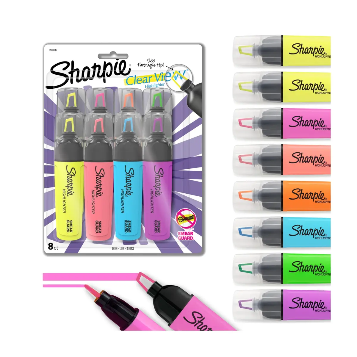 Sharpie Clear View Highlighters, See-Through Chisel Tip, Fluorescent Assorted Colors, 8 Count | Bulk Pack Marking Pen - main product image