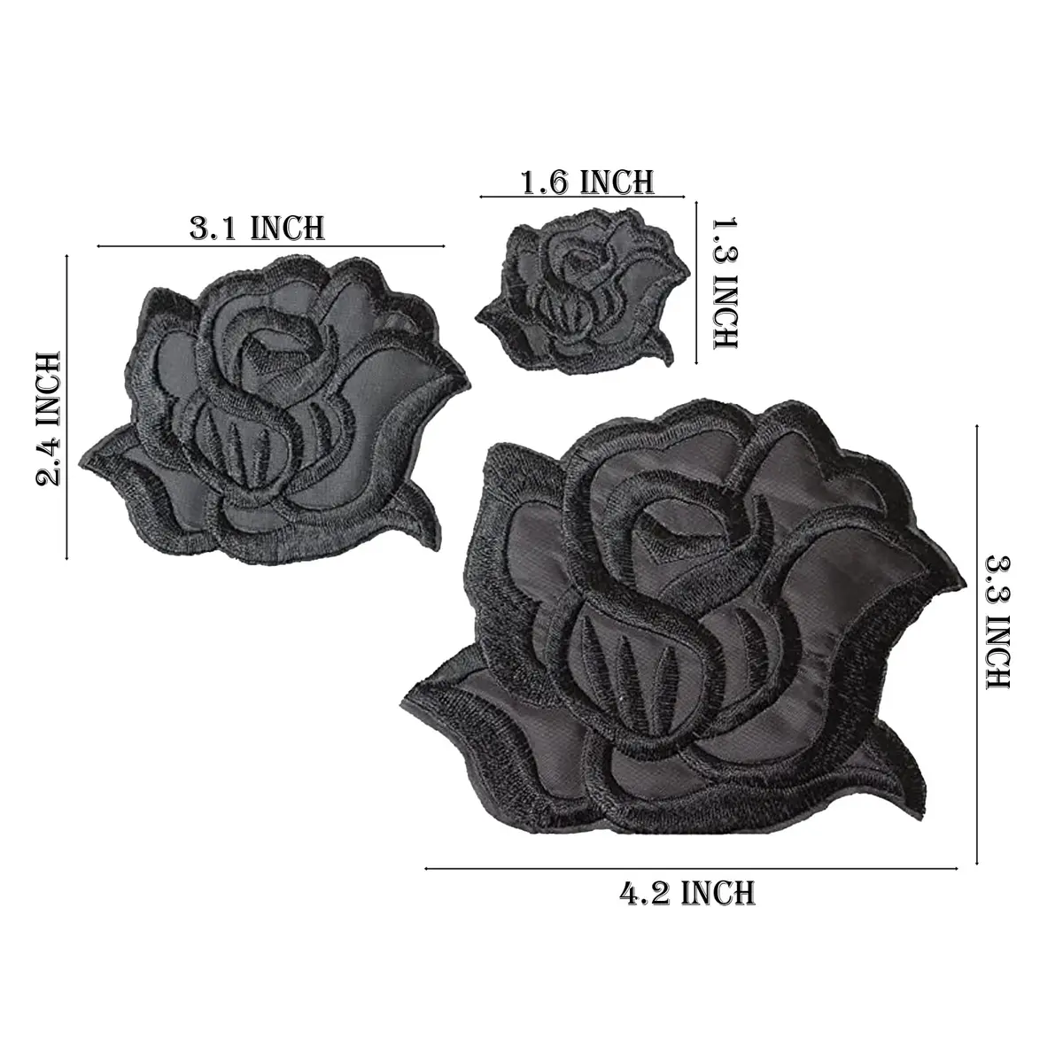 U-Sky Embroidered Patch Set | Classic Black Rose Design | DIY Fashion Accessories (4.2"x3.3"+3.1"x2.4"+1.6"x1.3") - view 2