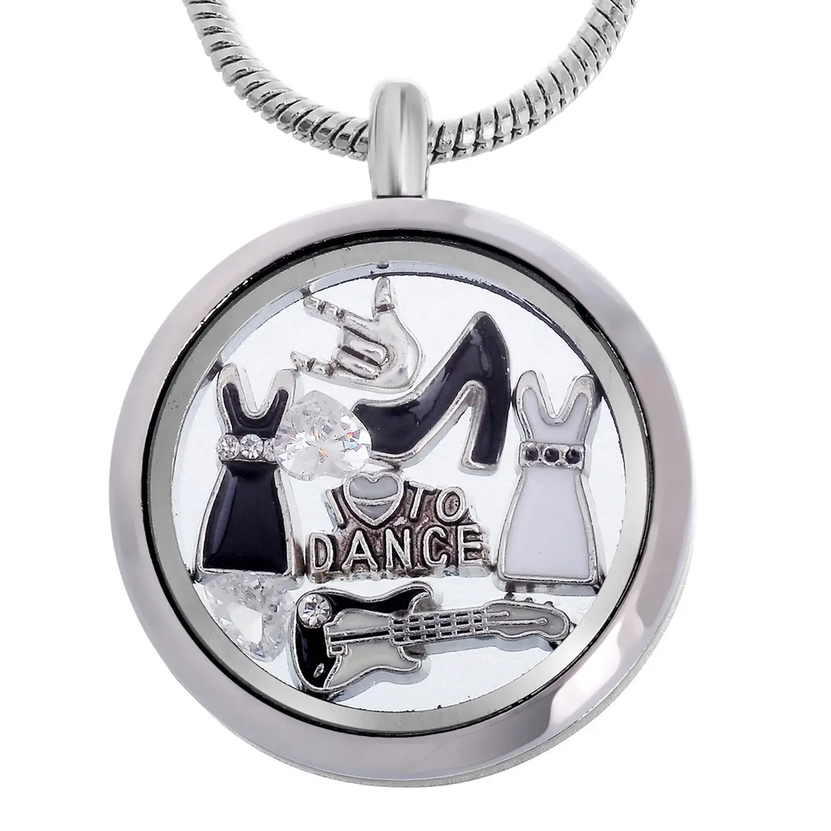 RUBYCA Themed Locket Necklace Crystal Birthstone Living Memory Floating Charm Silver Tone DIY | Customizable Memory Jewelry - main product image
