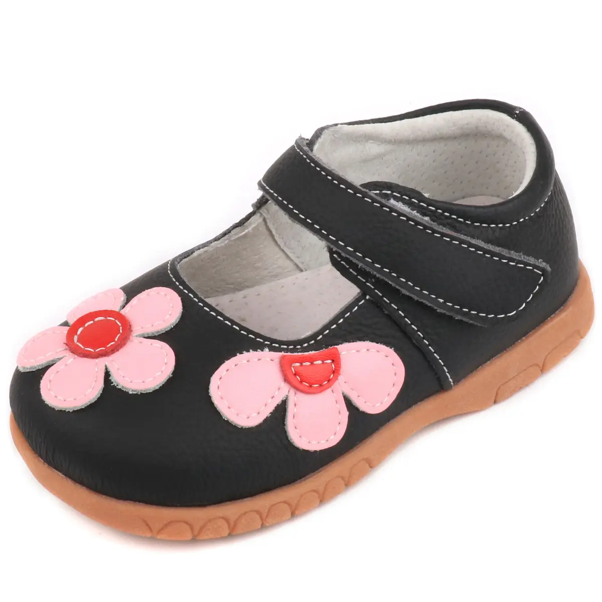 Femizee Girls Leather Mary Jane Flats Shoes for Toddler Girls | Soft Genuine Leather, Hook & Loop Closure, Black, 1529 CN22 - main product image