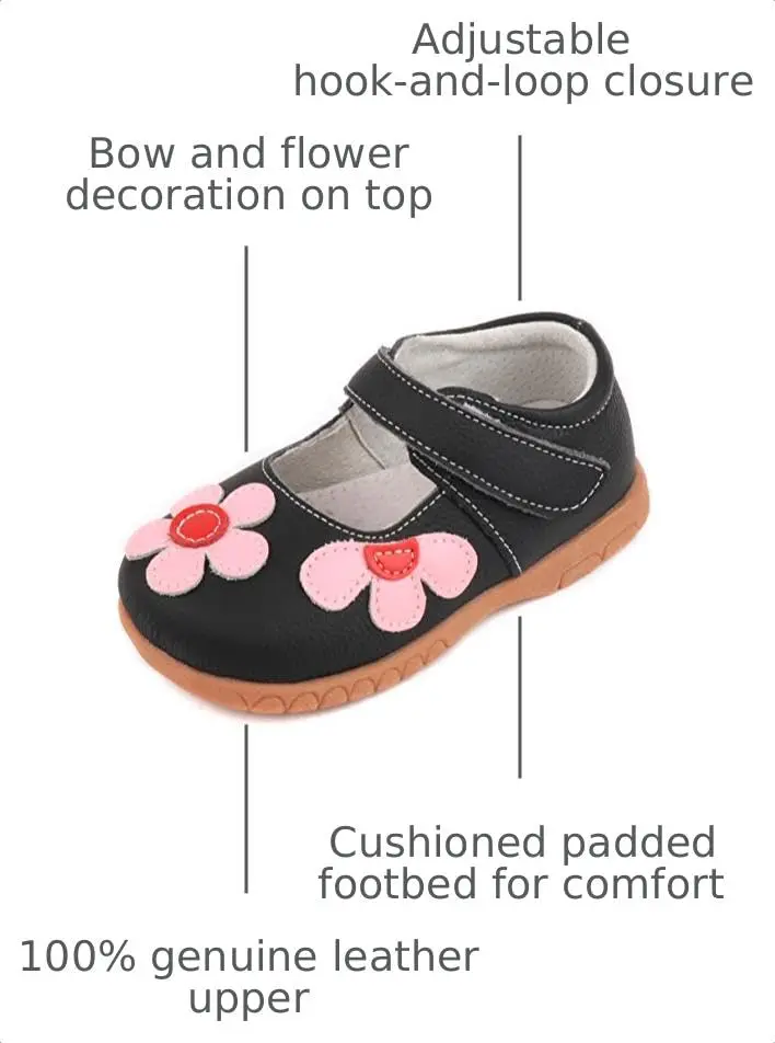 Femizee Girls Leather Mary Jane Flats Shoes for Toddler Girls | Soft Genuine Leather, Hook & Loop Closure, Black, 1529 CN22 - view 4