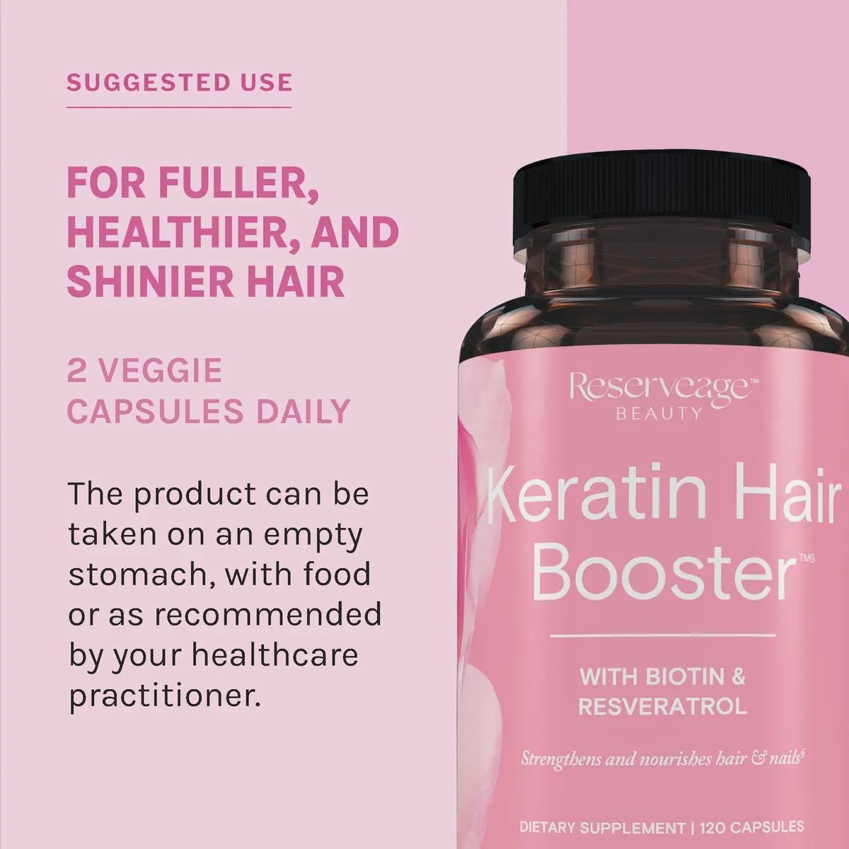 Reserveage Nutrition Keratin Hair Booster 120 Capsules | Supports Hair & Nail Growth - view 5