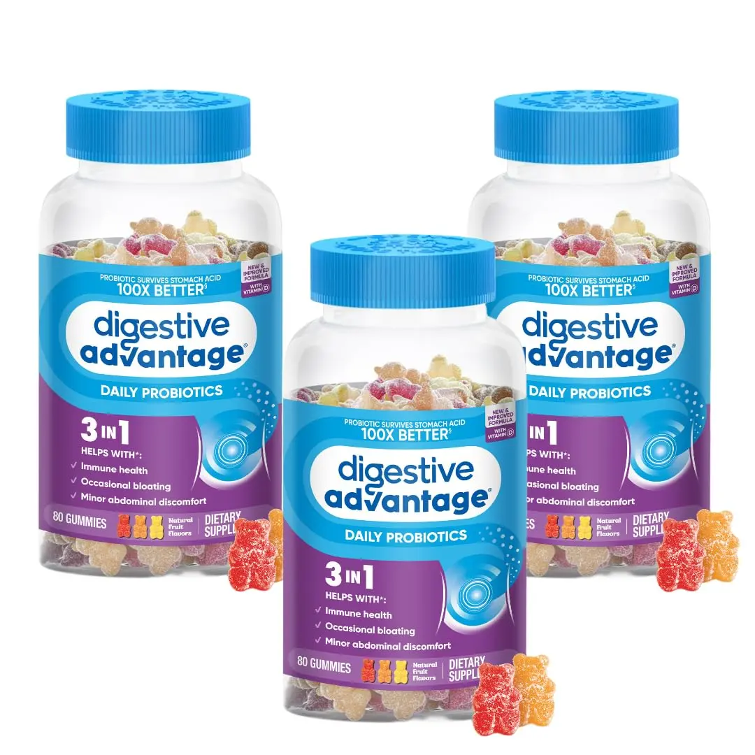 Digestive Advantage Daily Probiotic Gummies for Digestive & Immune Support | Natural Fruit Flavor (80ct) Pack of 3 - main product image