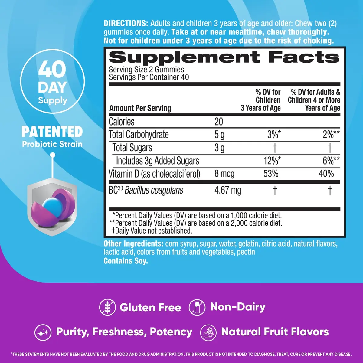 Digestive Advantage Daily Probiotic Gummies for Digestive & Immune Support | Natural Fruit Flavor (80ct) Pack of 3 - view 5