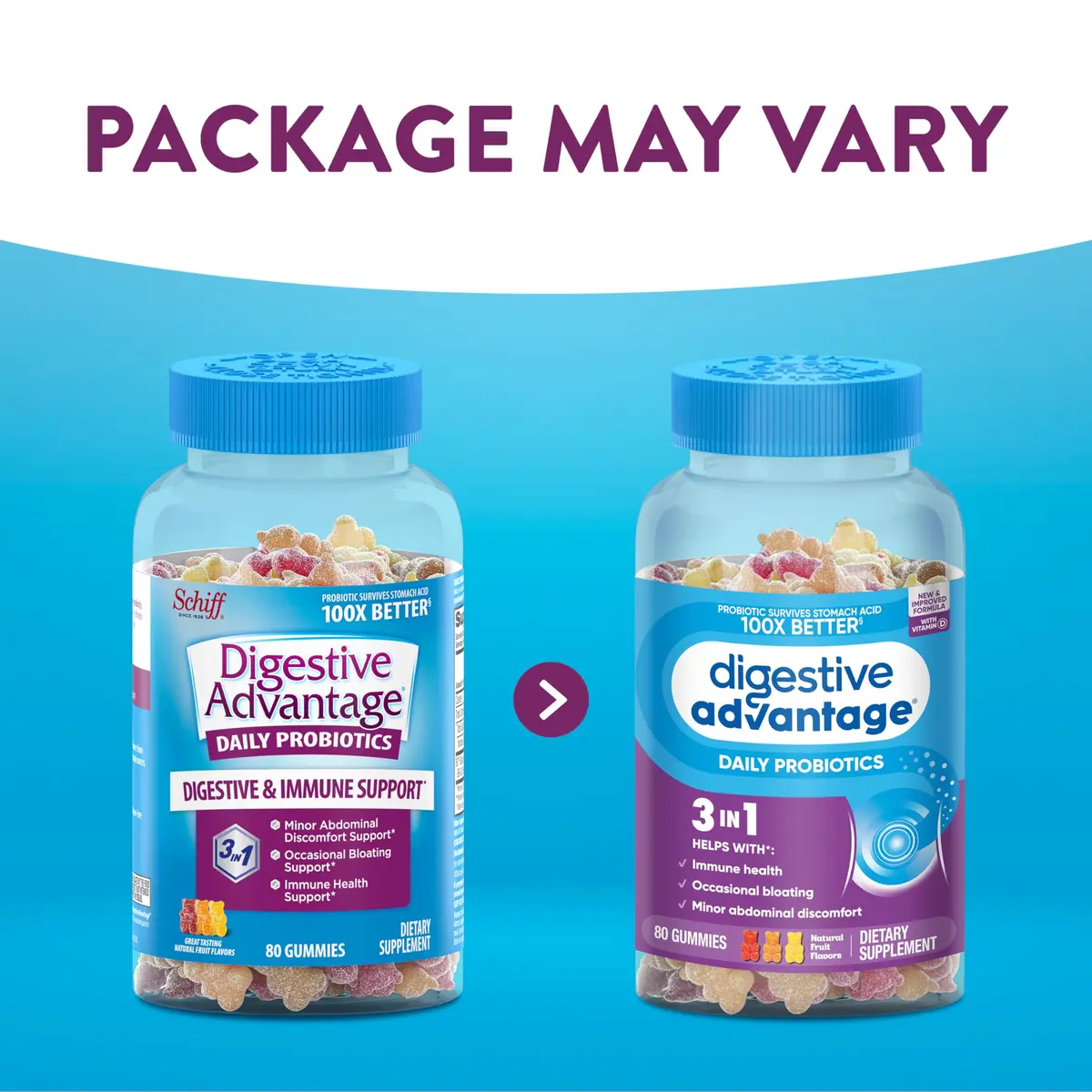 Digestive Advantage Daily Probiotic Gummies for Digestive & Immune Support | Natural Fruit Flavor (80ct) Pack of 3 - view 2