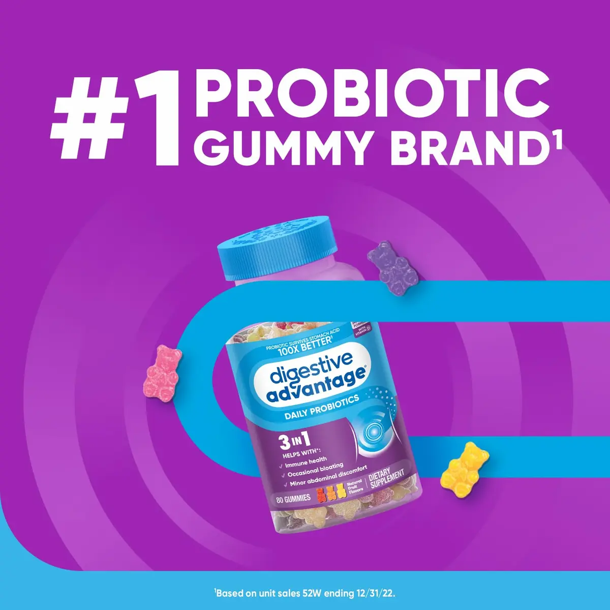 Digestive Advantage Daily Probiotic Gummies for Digestive & Immune Support | Natural Fruit Flavor (80ct) Pack of 3 - view 4