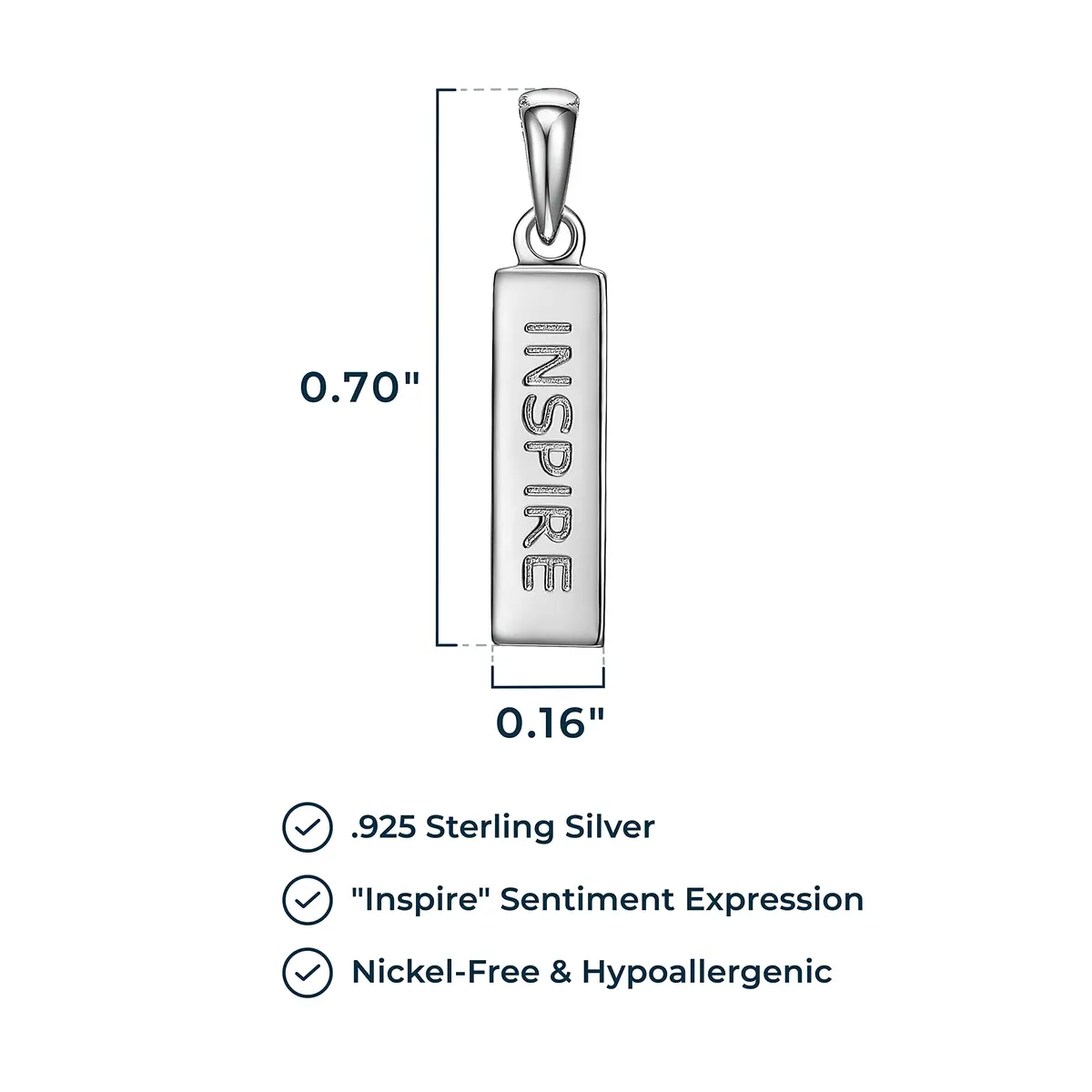 MORGAN & PAIGE .925 Sterling Silver Rhodium Plated Vertical Bar Inspire Pendant Necklace for Women - Lightweight and Dainty Sterling Silver Necklace for Women, Jewelry for Her 18 inch Rope Chain - view 3