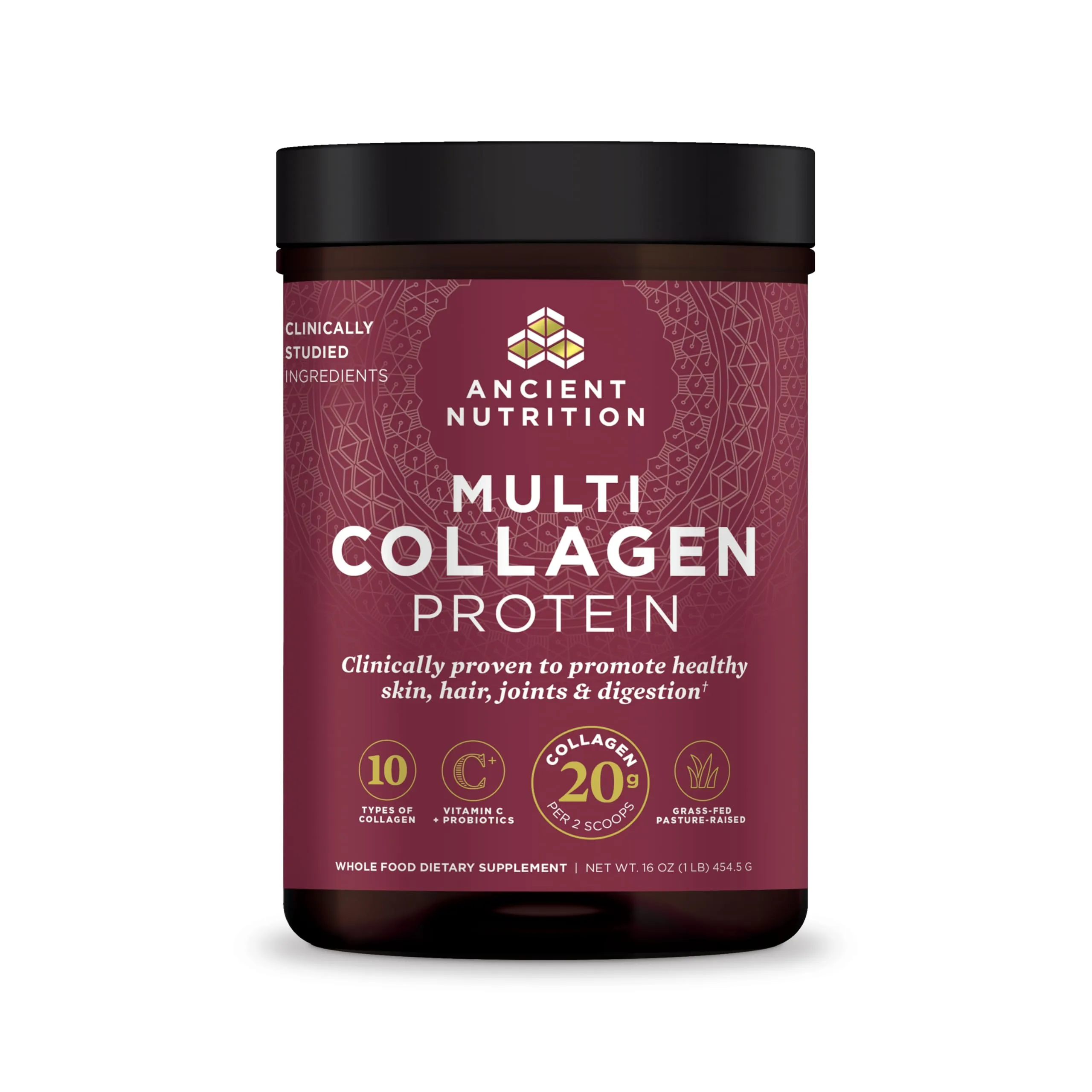 Ancient Nutrition Multi Collagen Protein Powder with Probiotics & Vitamin C, Unflavored, 45 Servings (16oz) - main product image