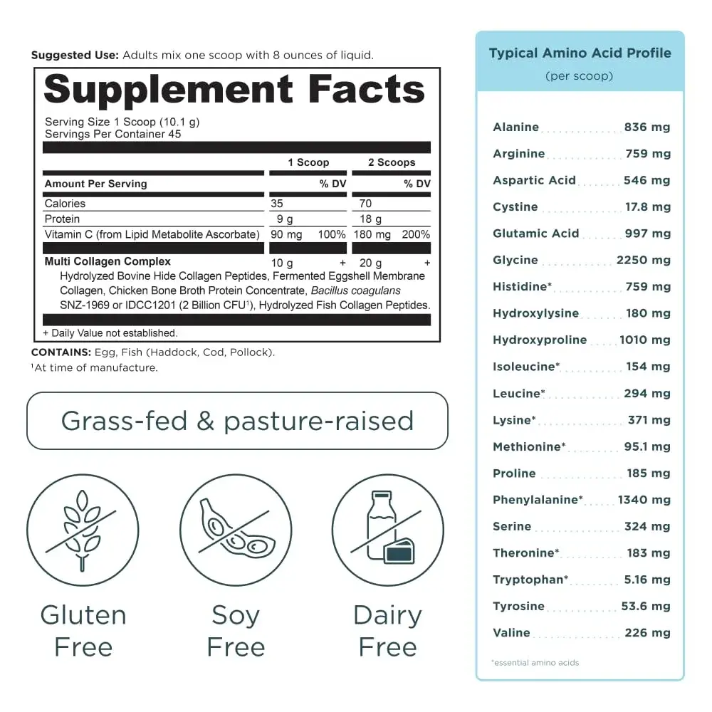 Ancient Nutrition Multi Collagen Protein Powder with Probiotics & Vitamin C, Unflavored, 45 Servings (16oz) - view 7