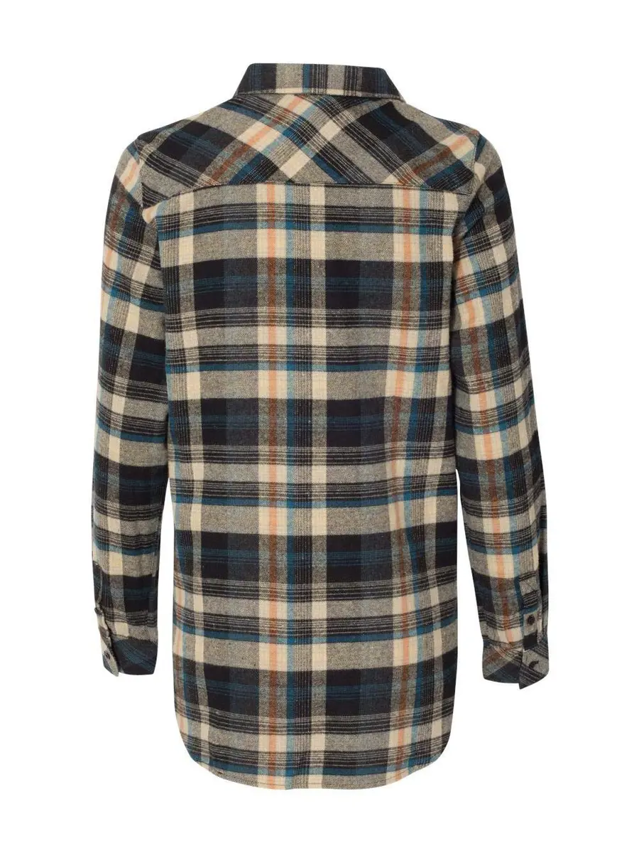 Burnside Ladies' Plaid Boyfriend Flannel Shirt 3XL Dark Khaki | Casual Women’s Flannel with Drop Tail Hem - view 2