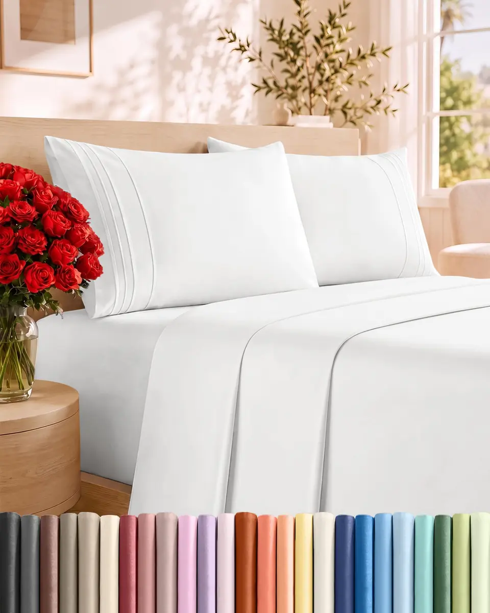 CGK Unlimited Full Size 4 Piece Sheet Set | Breathable & Cooling Microfiber Sheets - White - main product image