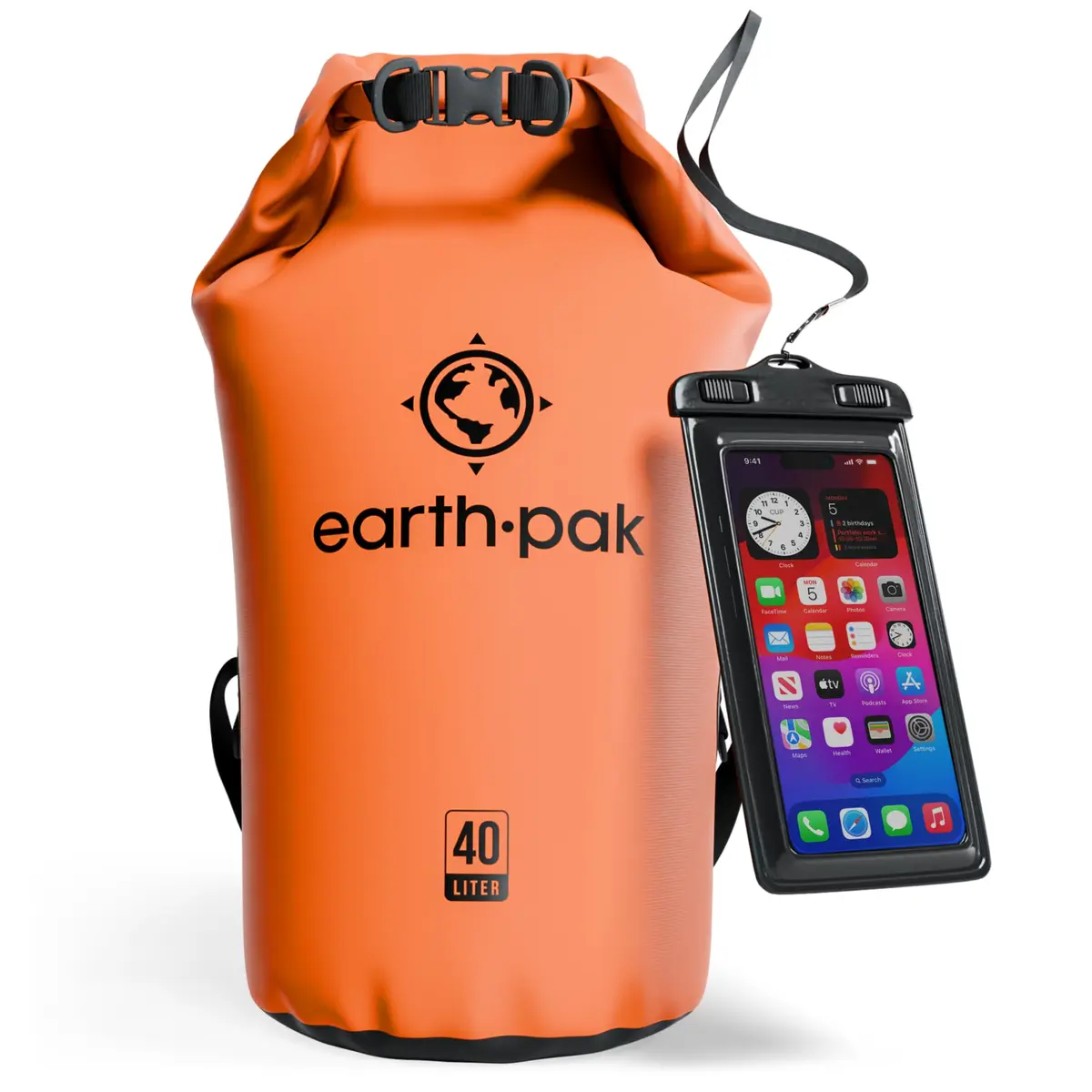 Earth Pak 40L Waterproof Dry Bag Backpack - Orange | IPX8 Phone Case Included - main product image