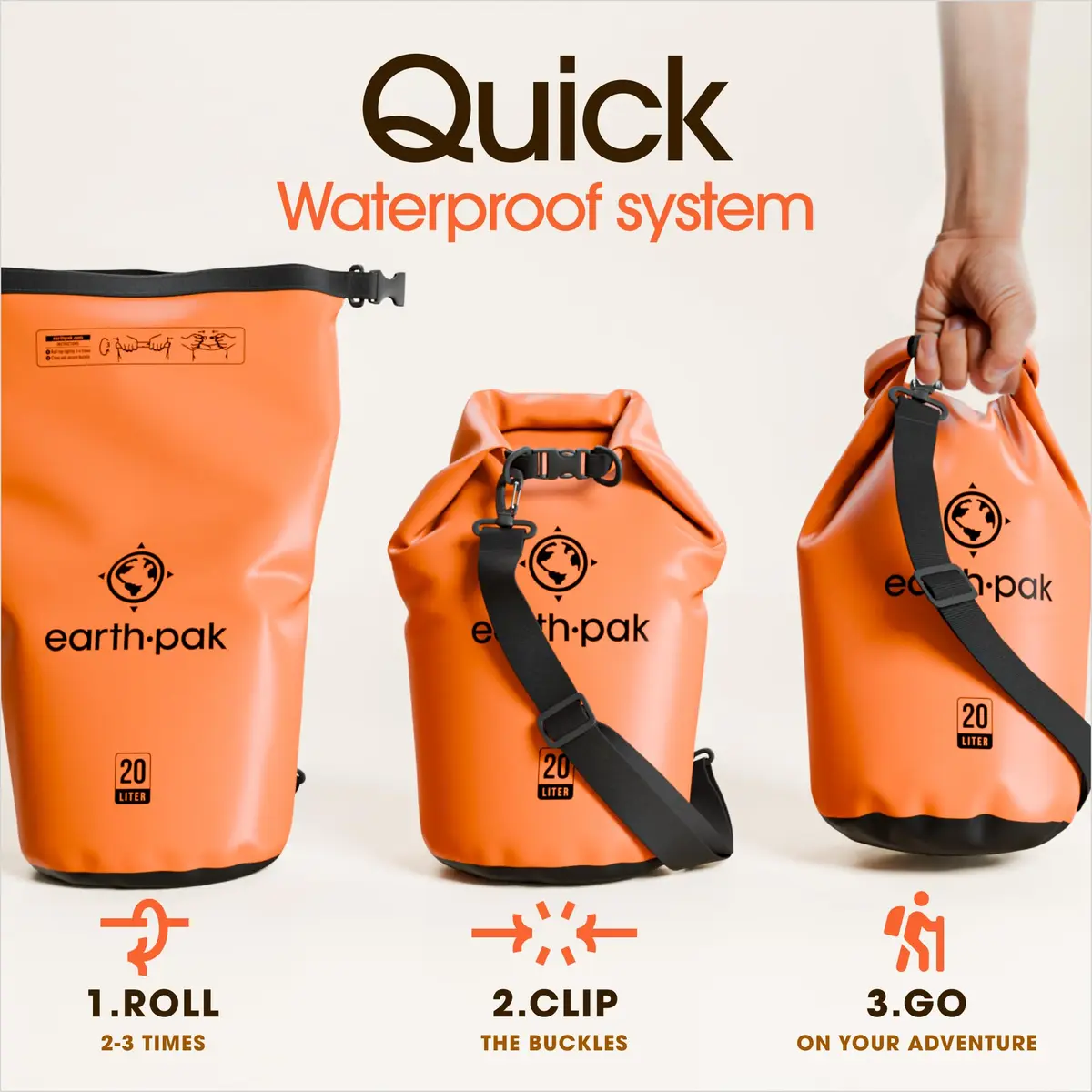 Earth Pak 40L Waterproof Dry Bag Backpack - Orange | IPX8 Phone Case Included - view 5