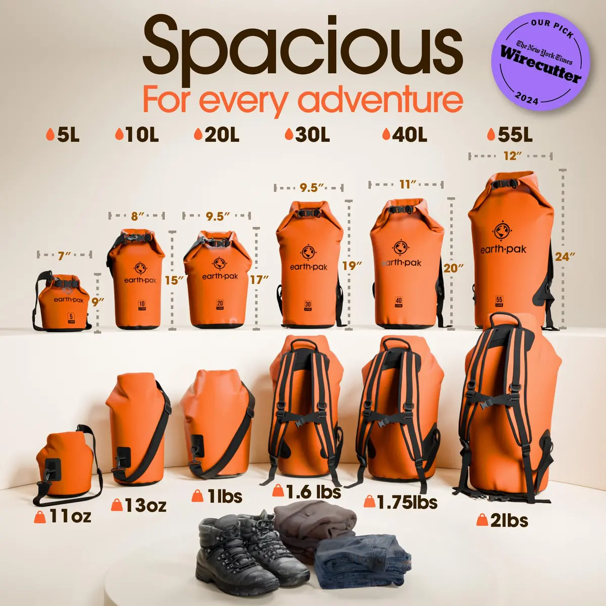Earth Pak 40L Waterproof Dry Bag Backpack - Orange | IPX8 Phone Case Included - view 2