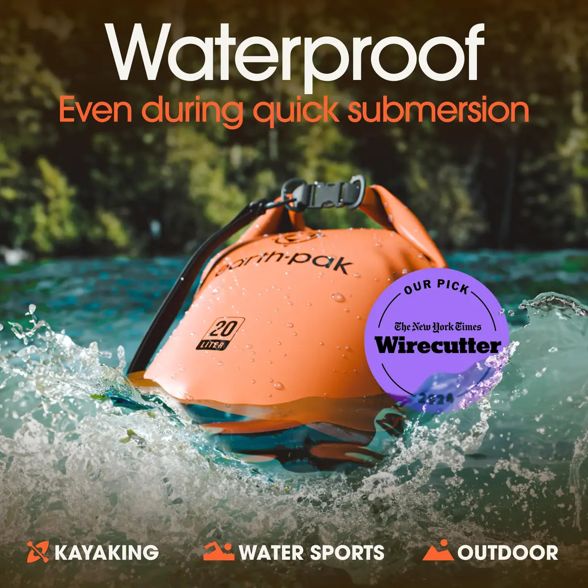 Earth Pak 40L Waterproof Dry Bag Backpack - Orange | IPX8 Phone Case Included - view 3