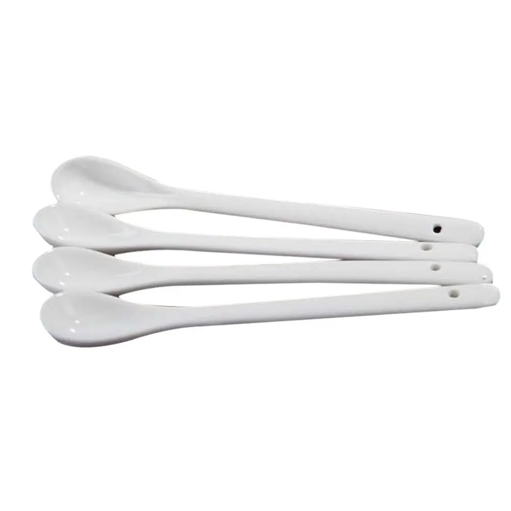 lasenersm White Long Handle Ceramic Spoon Set of 4 | Safe, Durable & Easy to Clean - main product image
