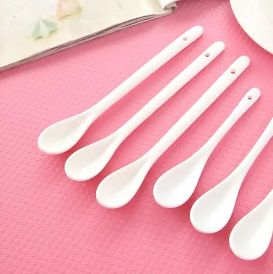 lasenersm White Long Handle Ceramic Spoon Set of 4 | Safe, Durable & Easy to Clean - view 3