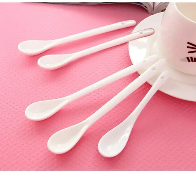lasenersm White Long Handle Ceramic Spoon Set of 4 | Safe, Durable & Easy to Clean - view 6