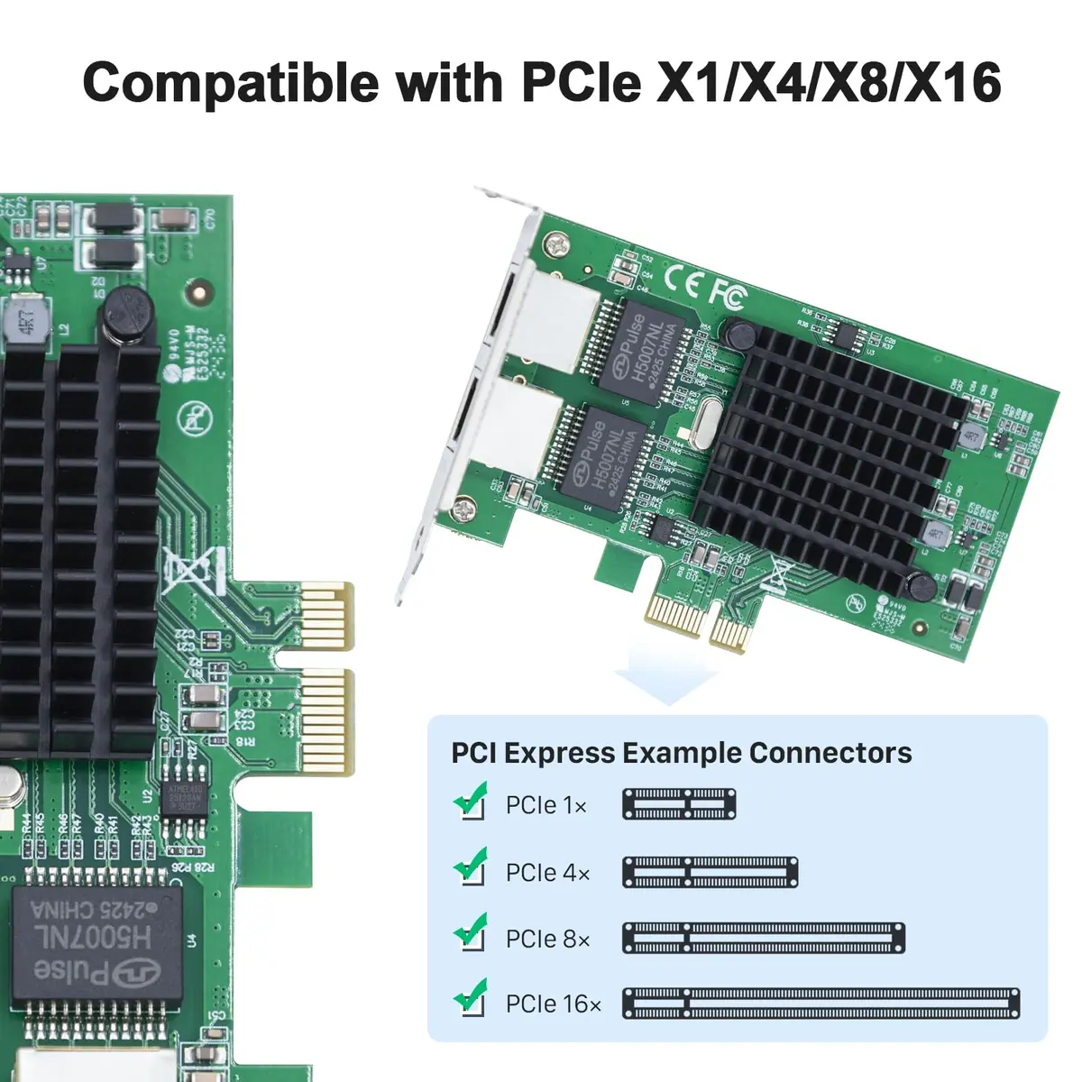 10Gtek Gigabit Ethernet PCIe Network Adapter Dual RJ45 Ports 1Gbps | Intel 82576 Chip - view 3