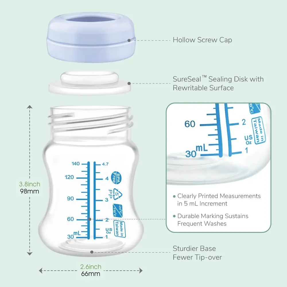Maymom Wide-Mouth Milk Storage Collection Bottle with SureSeal Sealing Disk | Compatible with Spectra/Motif Luna/Ameda MYA/Bellababy Pumps - view 6