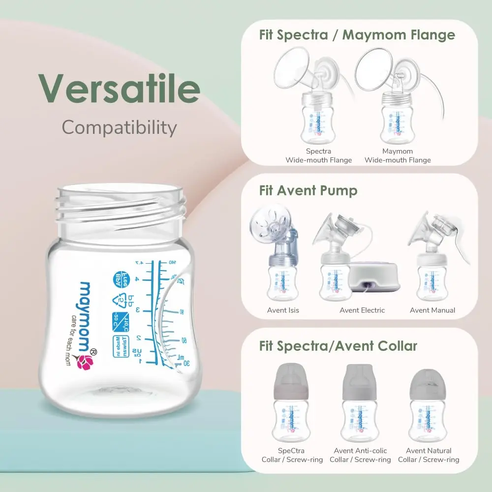 Maymom Wide-Mouth Milk Storage Collection Bottle with SureSeal Sealing Disk | Compatible with Spectra/Motif Luna/Ameda MYA/Bellababy Pumps - view 2