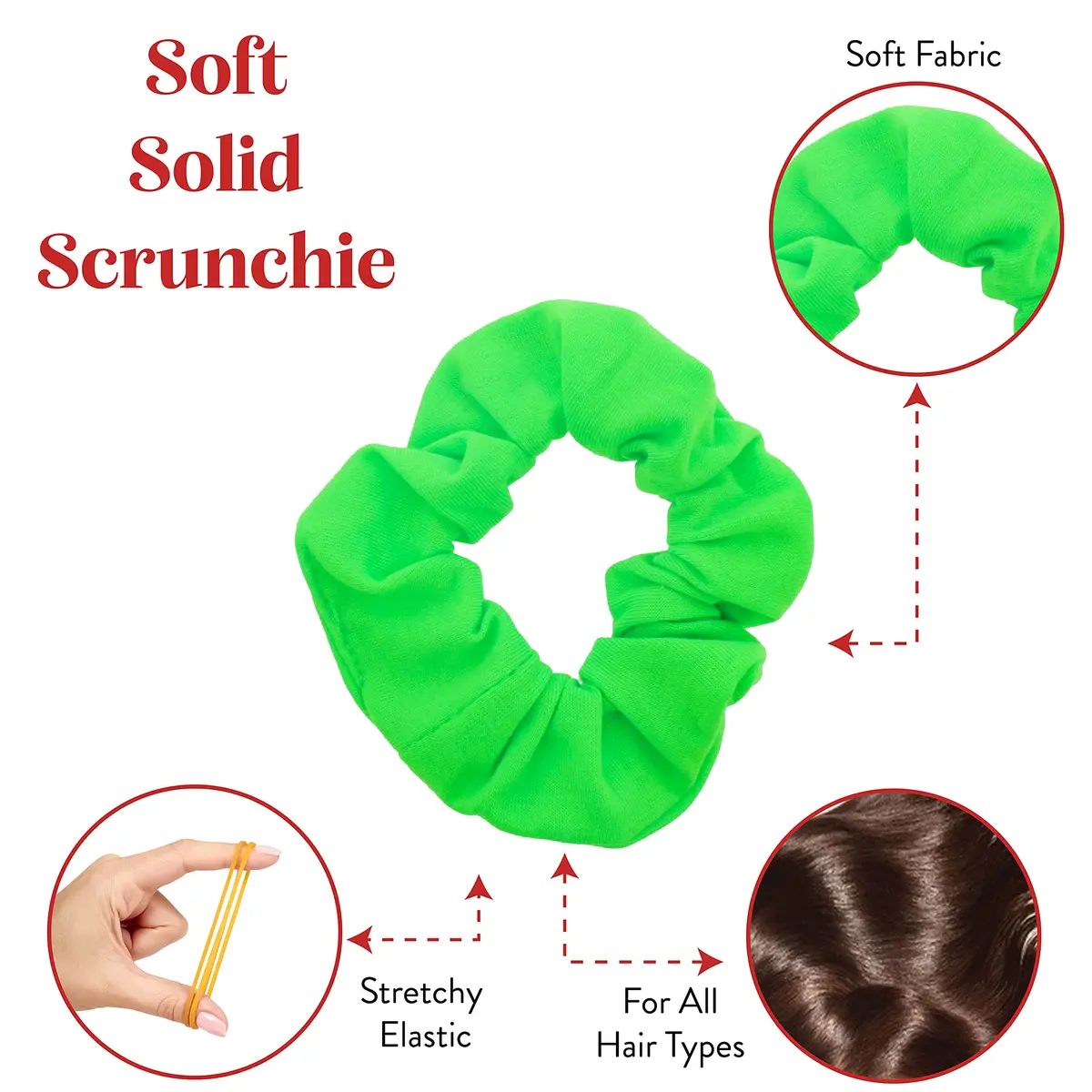 Motique Accessories Solid Scrunchies for Women, Set of 2, Neon Green | No-Crease, Gentle Hold for All Hair Types - view 4