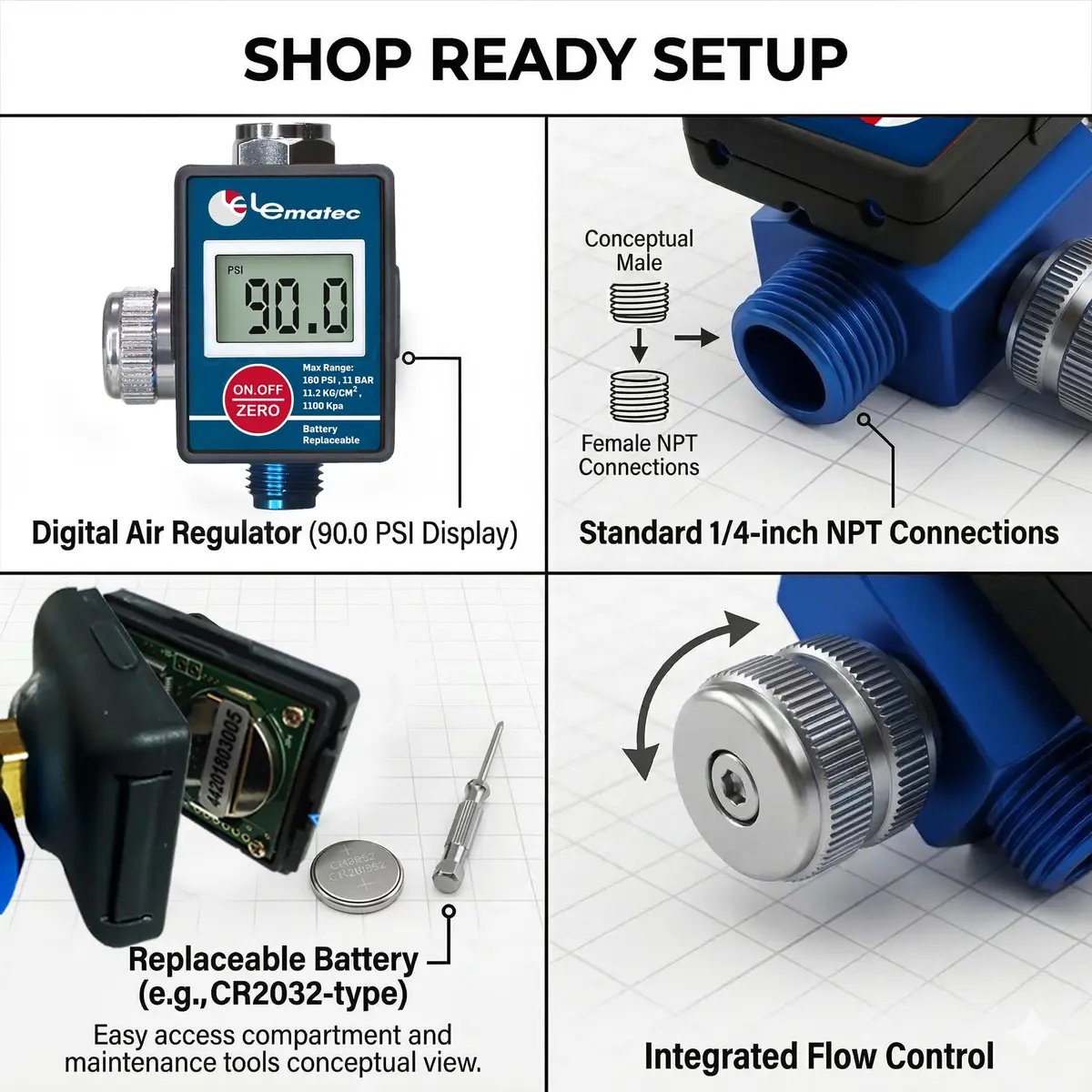 LE LEMATEC DAR01B Digital Air Regulator Valve with LED Gauge, 1/4 NPT (0.635 cm Inlet) - view 5