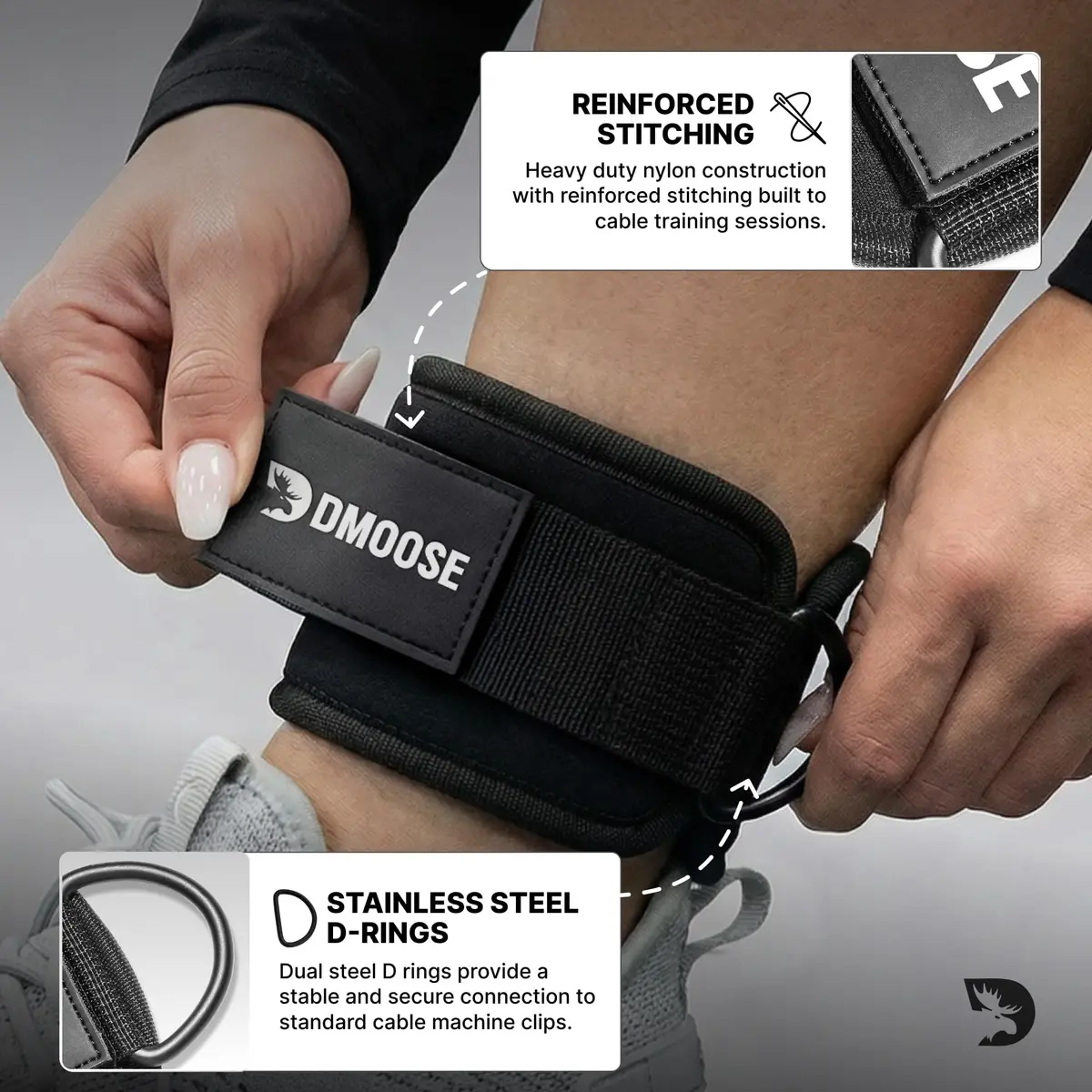 DMoose Ankle Strap for Cable Machine - One Size Fit with Premium Padding, Workout Kickback Ankle Cuffs, Ankle Bands for Lower Body Exercises - view 5