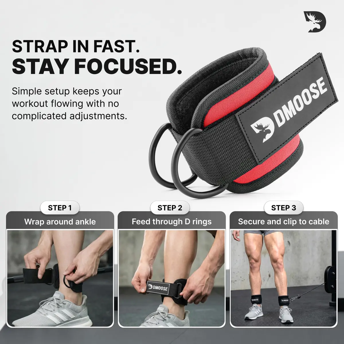 DMoose Ankle Strap for Cable Machine - One Size Fit with Premium Padding, Workout Kickback Ankle Cuffs, Ankle Bands for Lower Body Exercises - view 8