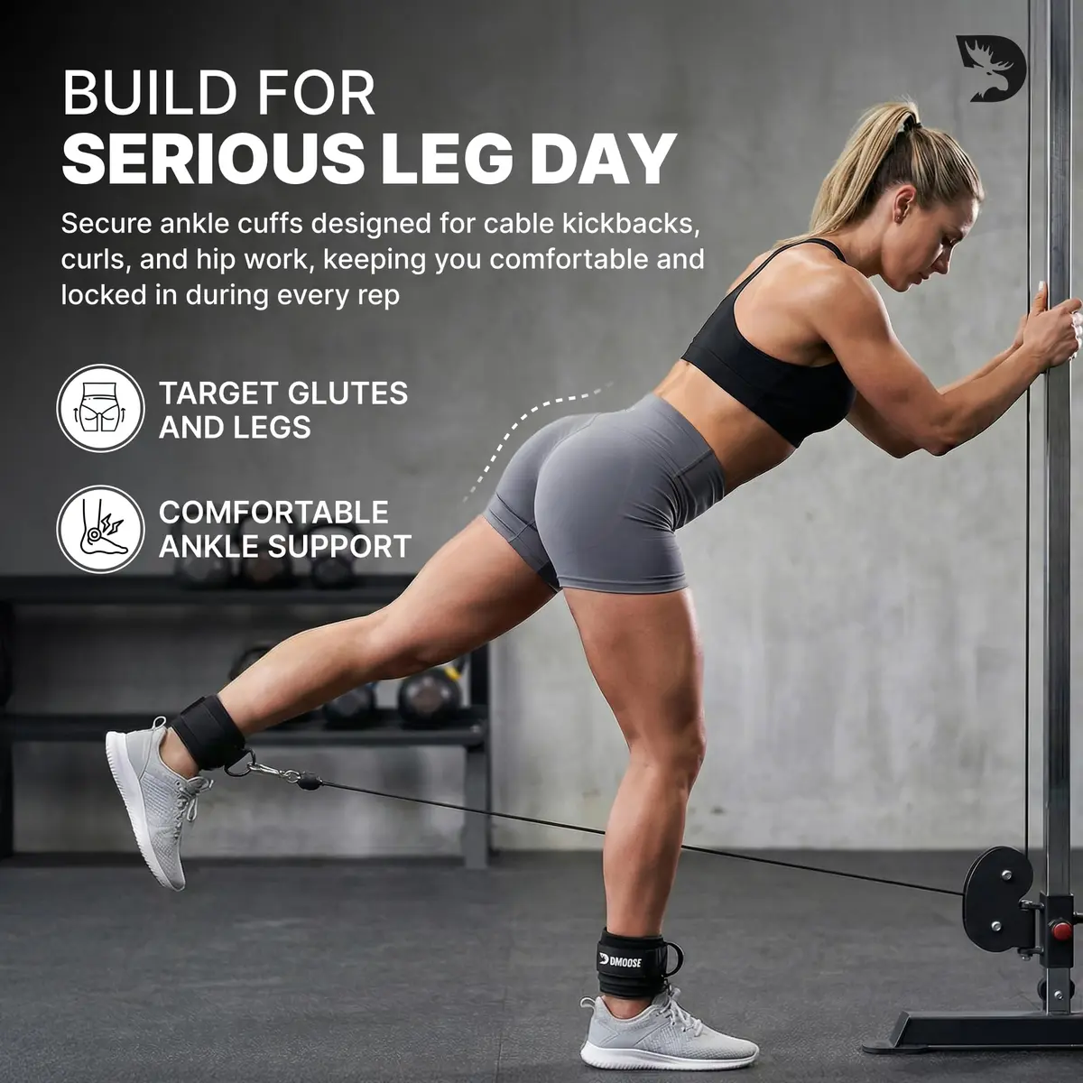 DMoose Ankle Strap for Cable Machine - One Size Fit with Premium Padding, Workout Kickback Ankle Cuffs, Ankle Bands for Lower Body Exercises - view 2
