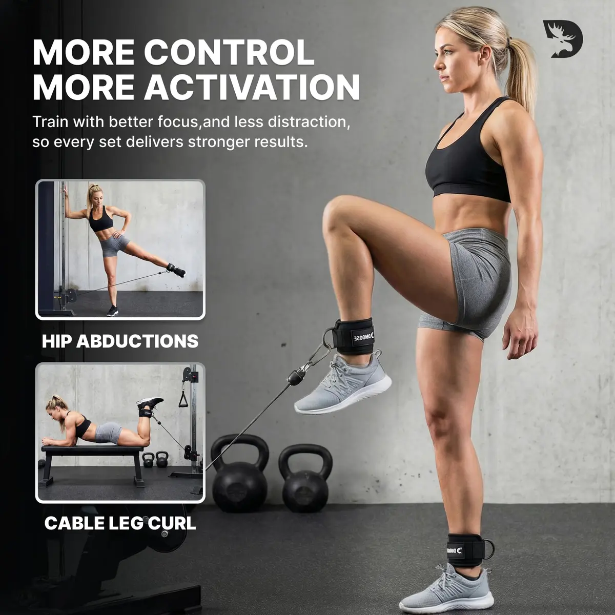 DMoose Ankle Strap for Cable Machine - One Size Fit with Premium Padding, Workout Kickback Ankle Cuffs, Ankle Bands for Lower Body Exercises - view 3