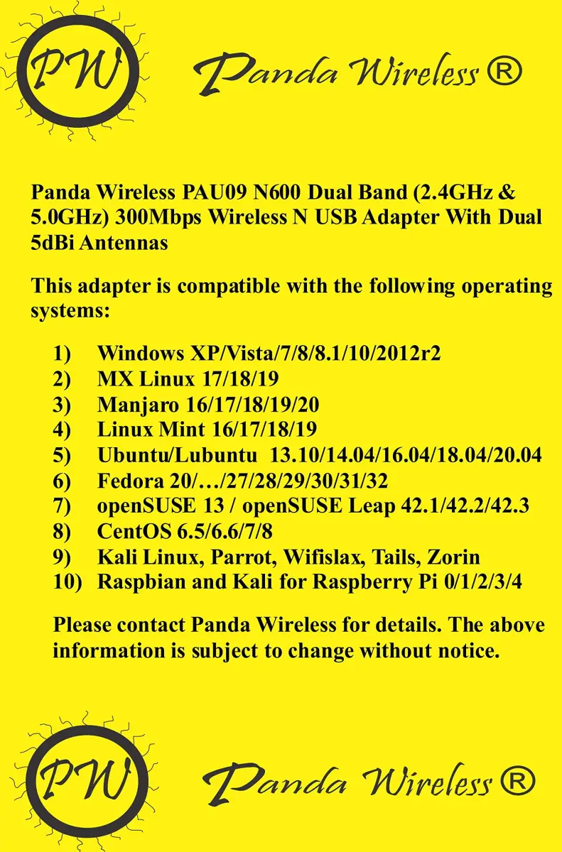 Panda Wireless PAU09 N600 Dual Band USB WiFi Adapter 300Mbps (2.4GHz/5GHz) with Dual 5dBi Antennas | Windows, Linux, Raspbian Compatible - view 2