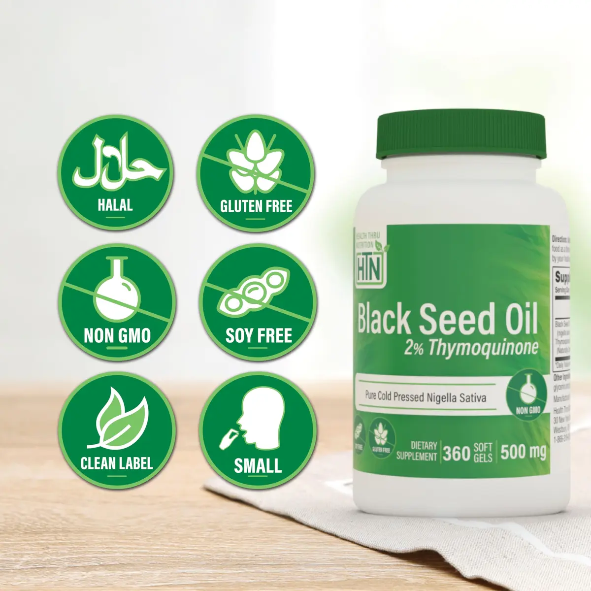 Health Thru Nutrition Black Seed Oil 500mg | High Potency 2% Thymoquinone | 360 Softgels | Unflavored - view 3