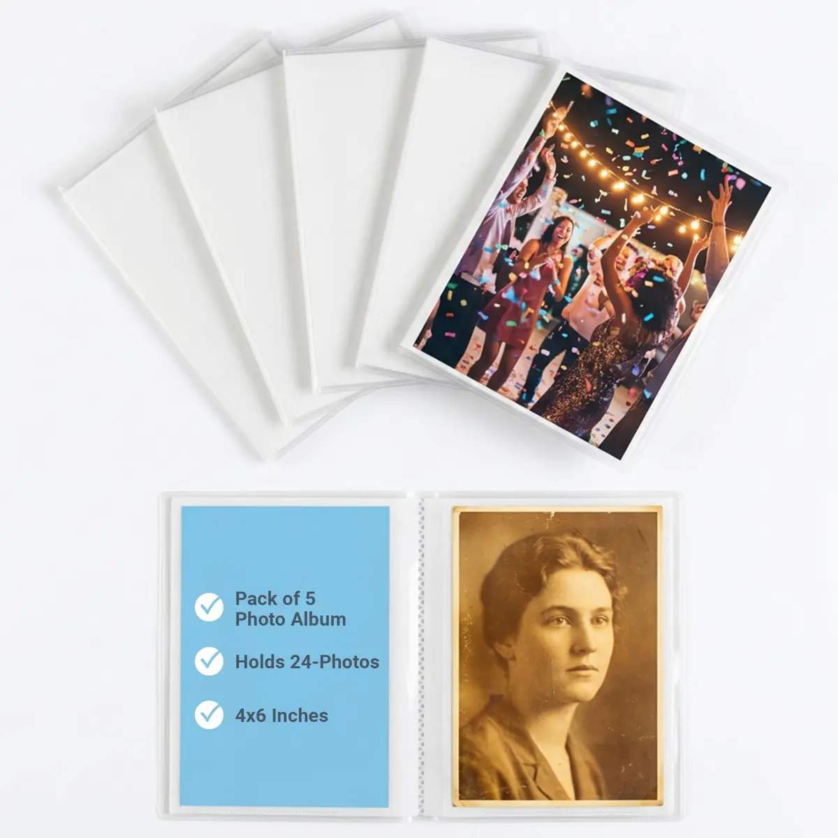 Iconikal 5 Pack, 4x6 Inch Photo Albums with Clear Cover | Holds 24 Photos, Durable & Compact (70-120 chars) - main product image